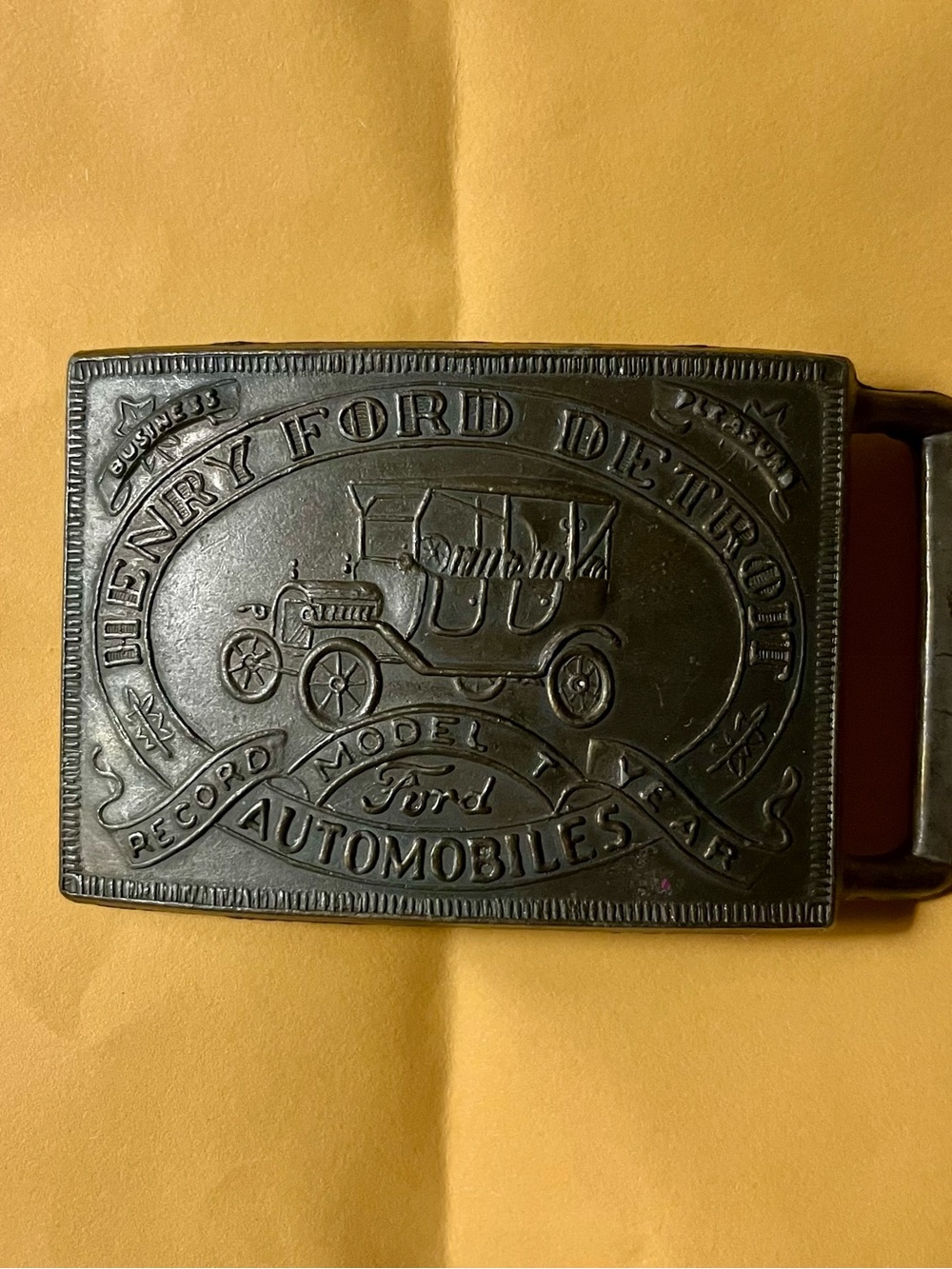 Vintage Detroit 1970s Ford Model T Automobile Belt Buckle